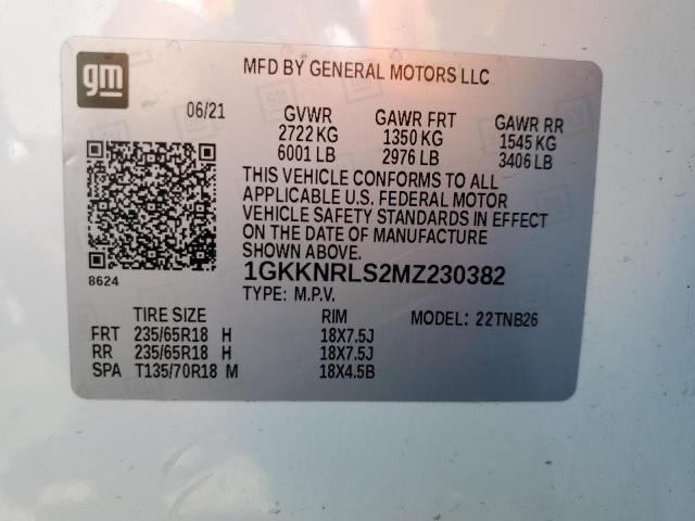 2021 GMC ACADIA SLE 1GKKNRLS2MZ230382