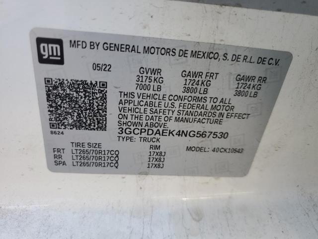 2022 CHEVROLET SILVERADO - 3GCPDAEK4NG567530