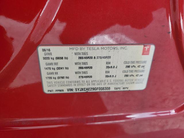 2016 TESLA MODEL X 5YJXCAE29GF008308