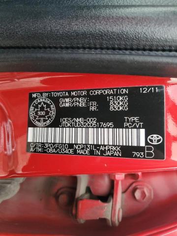 2012 TOYOTA YARIS - JTDKTUD32CD517695