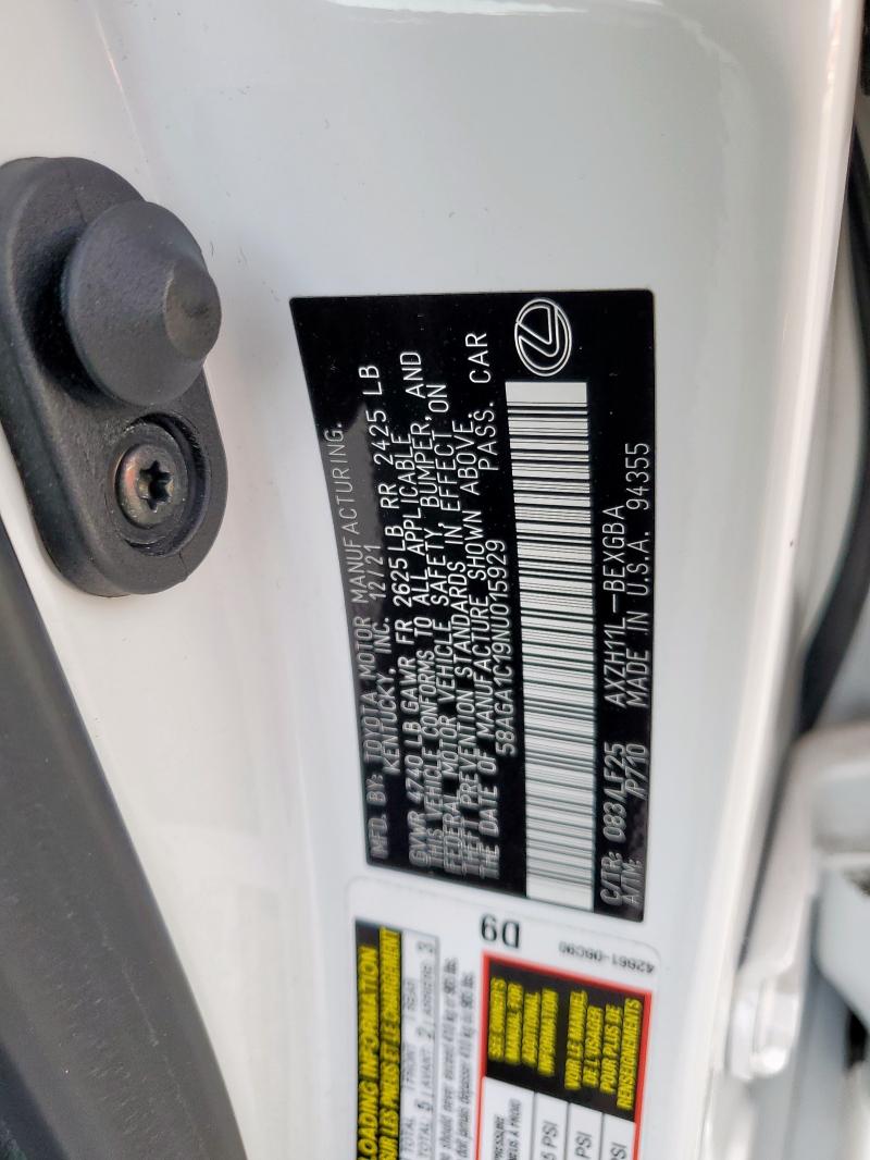 2022 LEXUS ES 300H BA 58AGA1C19NU015929
