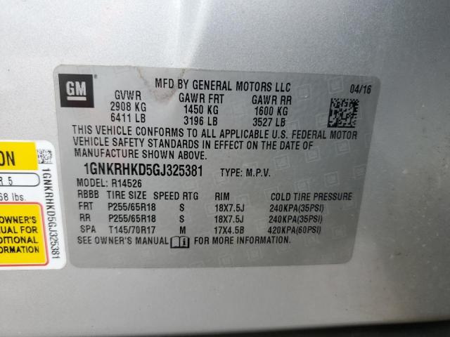 2016 CHEVROLET TRAVERSE L - 1GNKRHKD5GJ325381