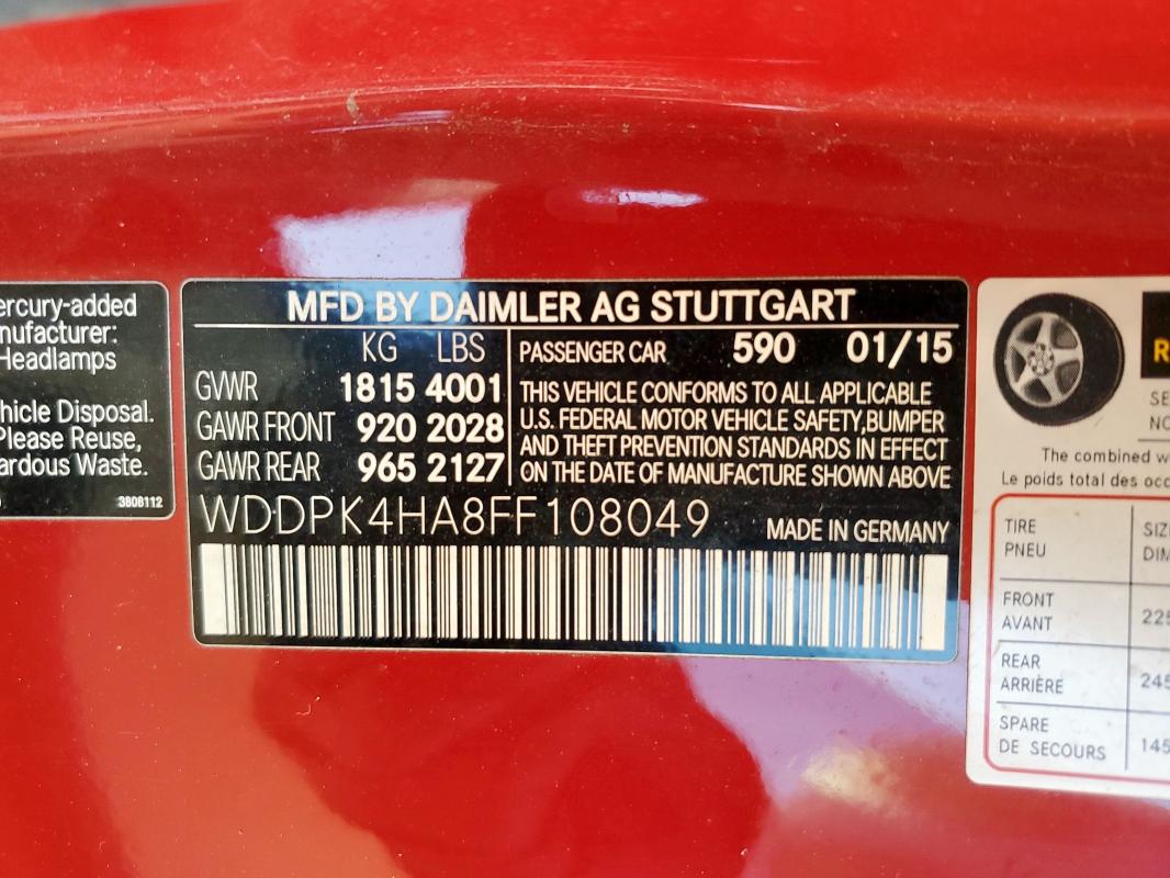 2015 MERCEDES-BENZ SLK 250 WDDPK4HA8FF108049