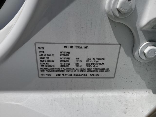 2022 TESLA MODEL Y - 7SAYGDEE4NA022683