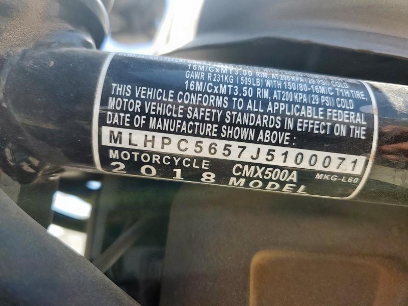 2018 HONDA CMX500 A - MLHPC5657J5100071