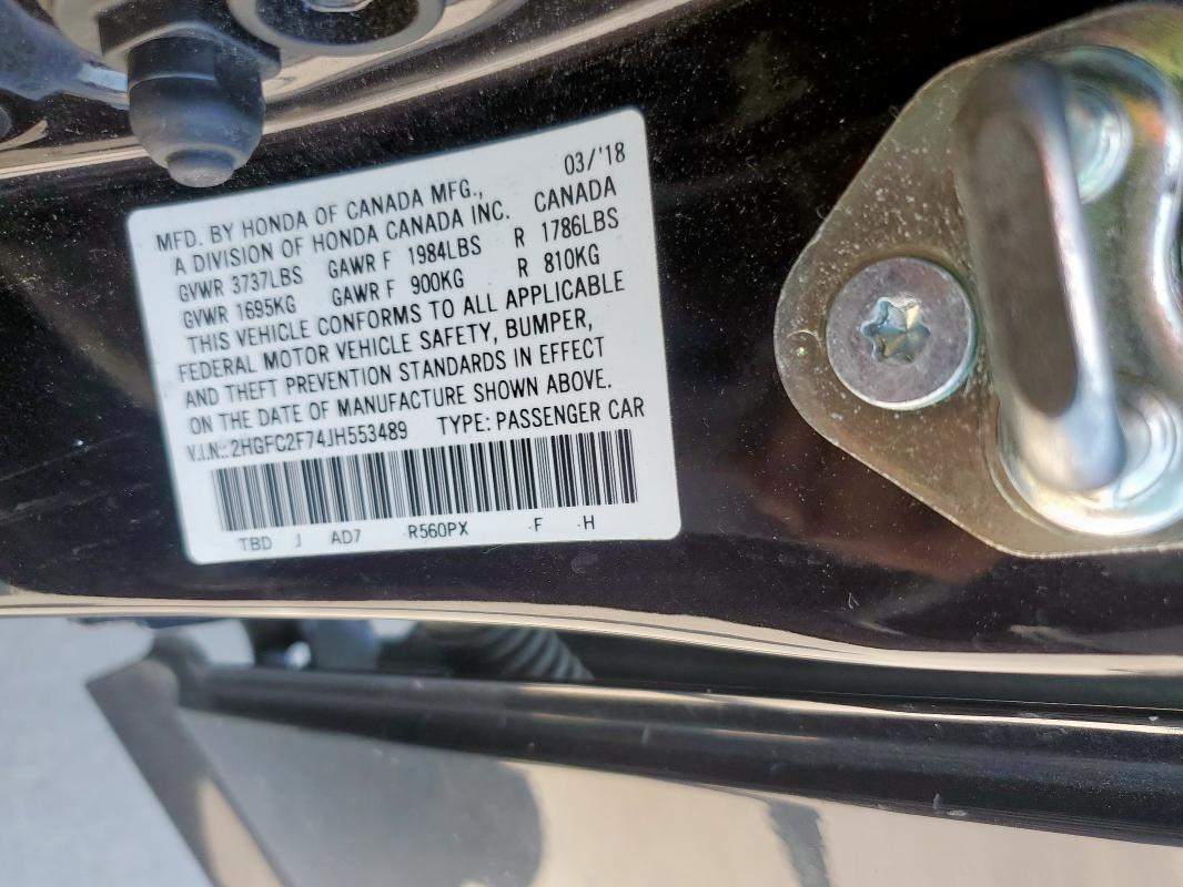 2018 HONDA CIVIC EX - 2HGFC2F74JH553489