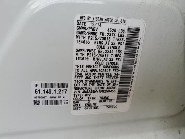 2015 NISSAN ROGUE SELE JN8AS5MV1FW250455