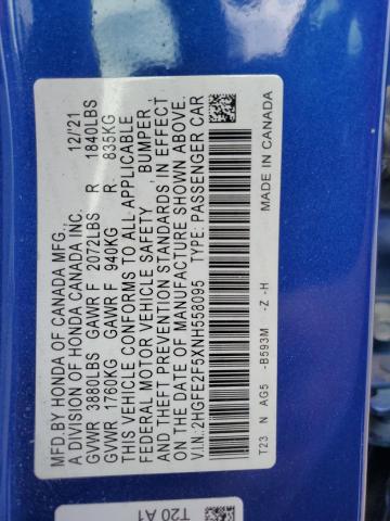 2022 HONDA CIVIC SPOR - 2HGFE2F5XNH558095