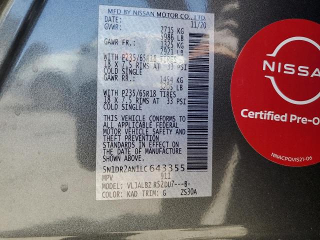 2020 NISSAN PATHFINDER - 5N1DR2AN1LC643355