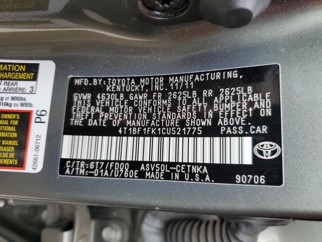 2012 TOYOTA CAMRY BASE - 4T1BF1FK1CU521775