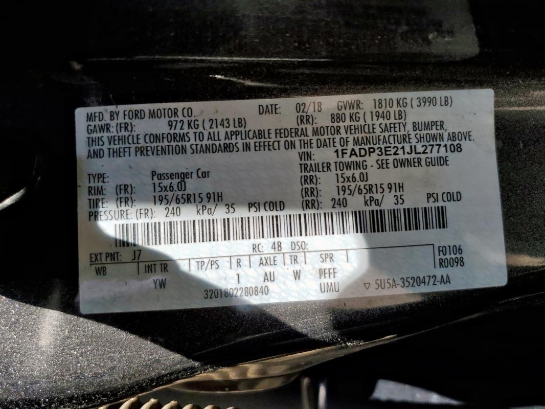 2018 FORD FOCUS S 1FADP3E21JL277108