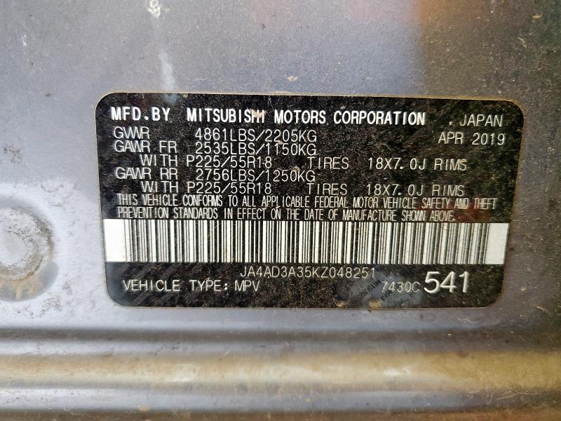 2019 MITSUBISHI OUTLANDER - JA4AD3A35KZ048251