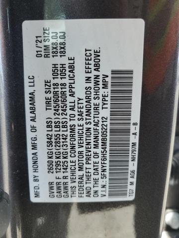 2021 HONDA PILOT EXL - 5FNYF6H54MB052212