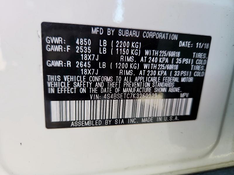 2019 SUBARU OUTBACK TO - 4S4BSETC7K3260219