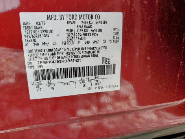 2019 FORD EDGE SEL 2FMPK4J93KBB87423