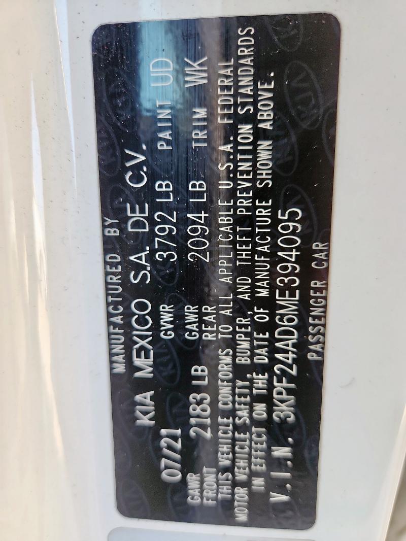2021 KIA FORTE FE - 3KPF24AD6ME394095