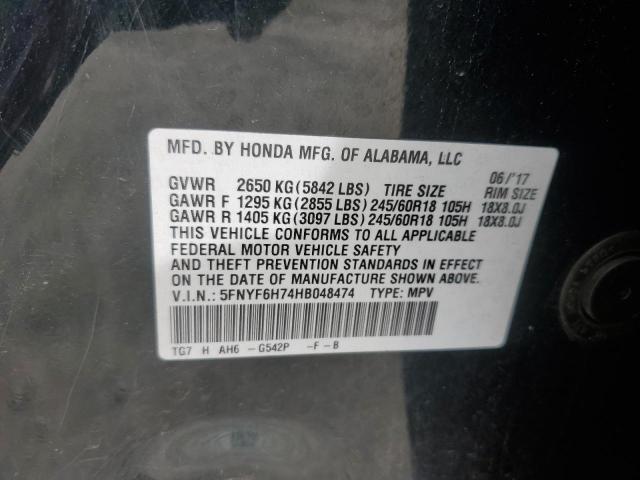 2017 HONDA PILOT EXLN 5FNYF6H74HB048474