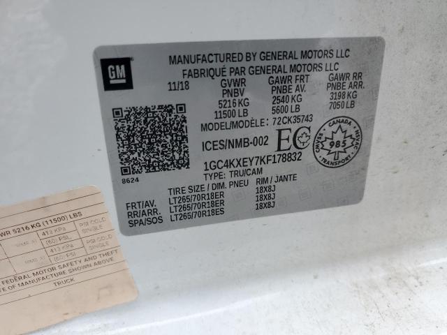 2019 CHEVROLET SILVERADO 1GC4KXEY7KF178832