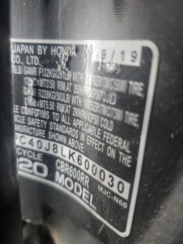 2020 HONDA CBR600 RR JH2PC40J8LK600030