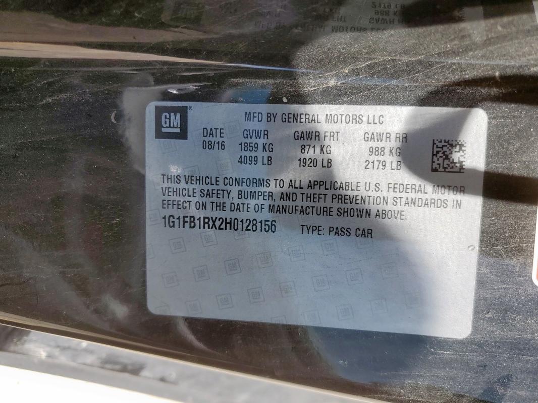 2017 CHEVROLET CAMARO LT 1G1FB1RX2H0128156
