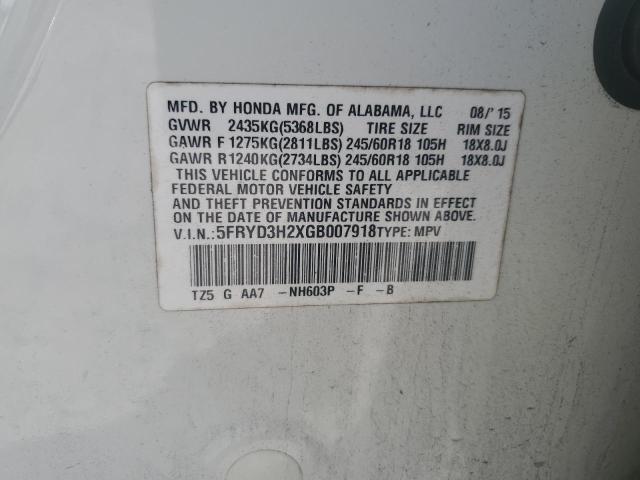 2016 ACURA MDX 5FRYD3H2XGB007918