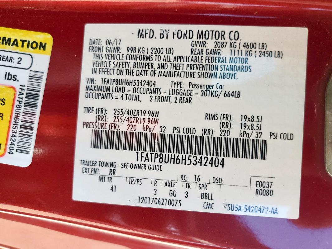 2017 FORD MUSTANG - 1FATP8UH6H5342404