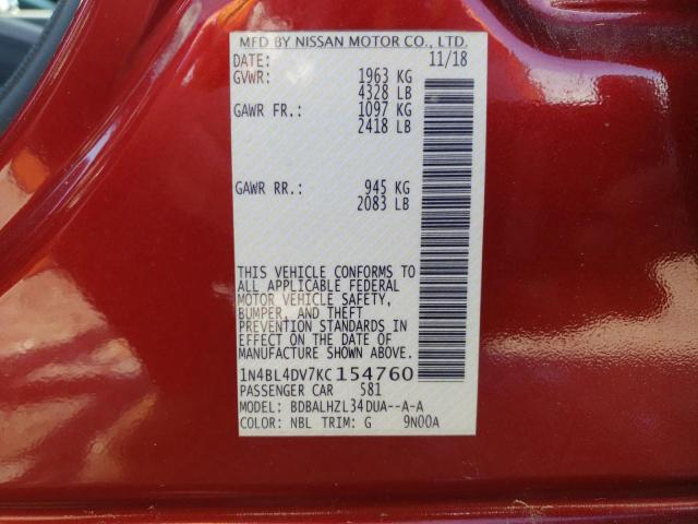 2019 NISSAN ALTIMA SV - 1N4BL4DV7KC154760