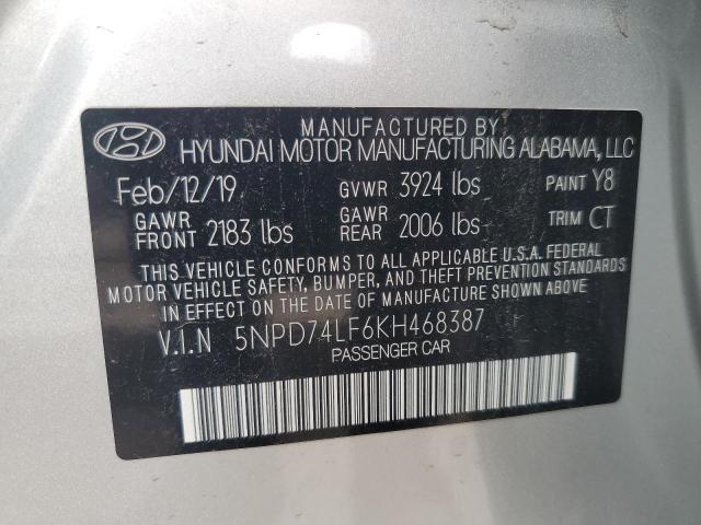 2019 HYUNDAI ELANTRA SE 5NPD74LF6KH468387