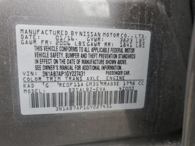 2016 NISSAN SENTRA S - 3N1AB7AP1GY227431