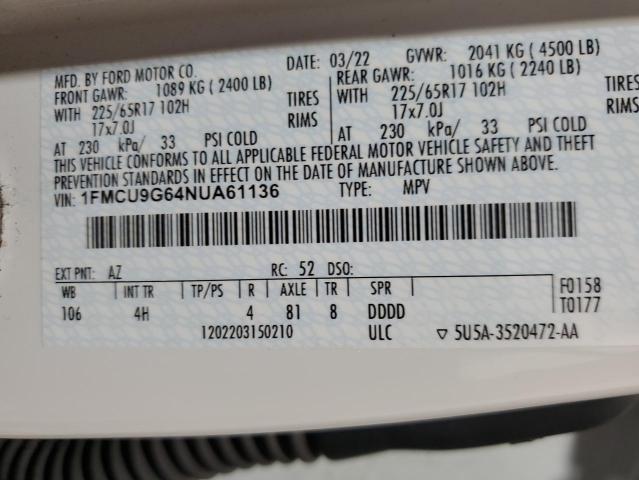 2022 FORD ESCAPE SE - 1FMCU9G64NUA61136