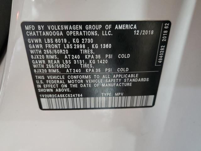 2019 VOLKSWAGEN ATLAS SE 1V2UR2CA5KC524784