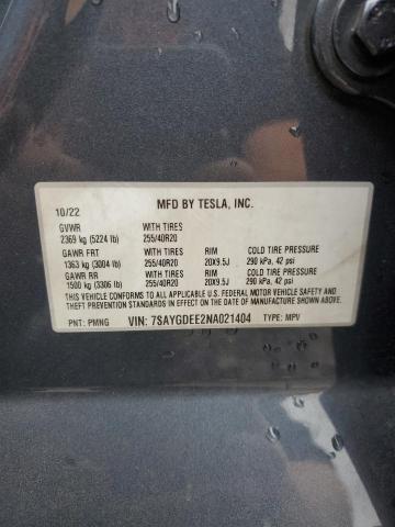 2022 TESLA MODEL Y 7SAYGDEE2NA021404