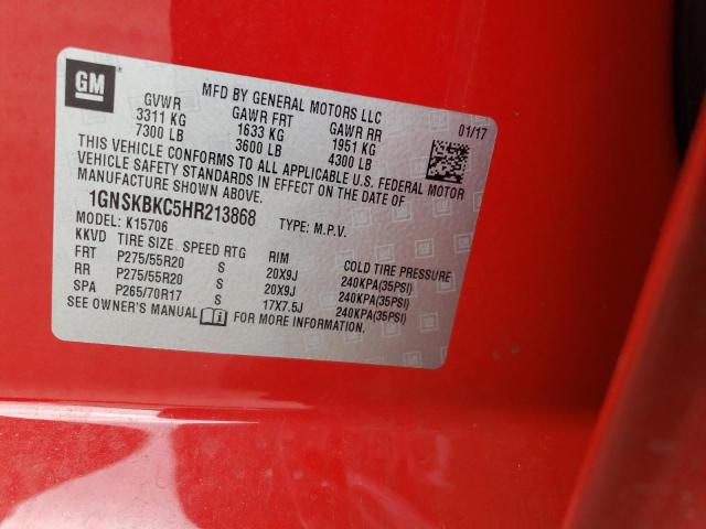 2017 CHEVROLET TAHOE K150 1GNSKBKC5HR213868