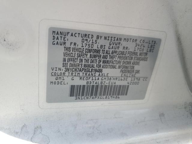 2016 NISSAN VERSA S - 3N1CN7APXGL819486