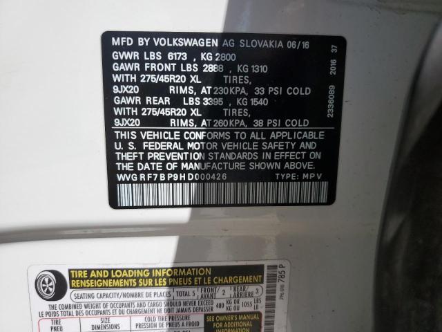 2017 VOLKSWAGEN TOUAREG WO WVGRF7BP9HD000426
