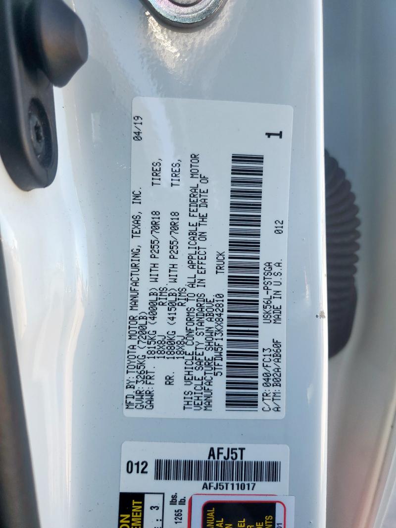 2019 TOYOTA TUNDRA CRE - 5TFDW5F13KX842810