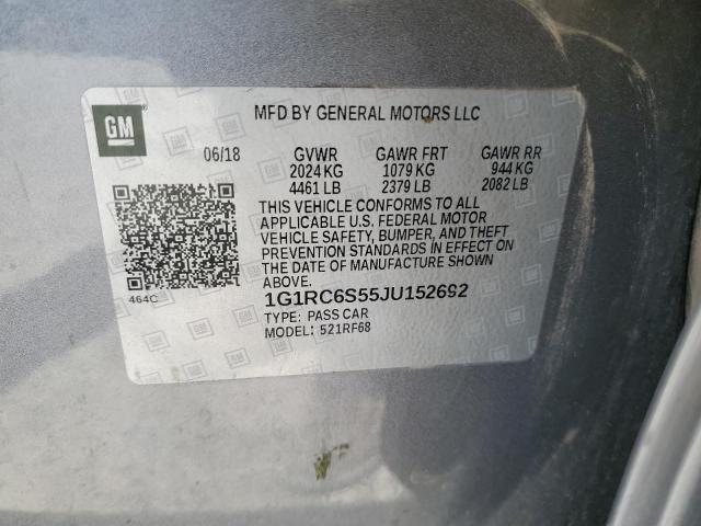 2018 CHEVROLET VOLT LT 1G1RC6S55JU152692