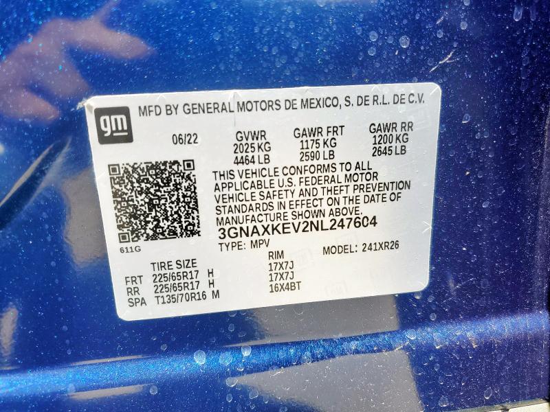 2022 CHEVROLET EQUINOX LT - 3GNAXKEV2NL247604