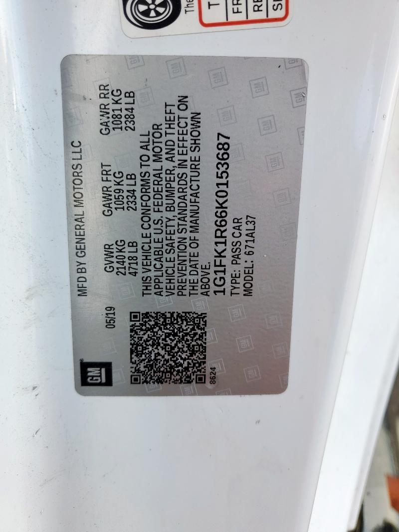 2019 CHEVROLET CAMARO ZL1 1G1FK1R66K0153687