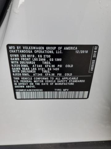 2019 VOLKSWAGEN ATLAS SEL - 1V2NR2CA0KC525233