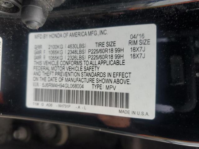 2016 HONDA CR-V TOURI - 5J6RM4H94GL068004