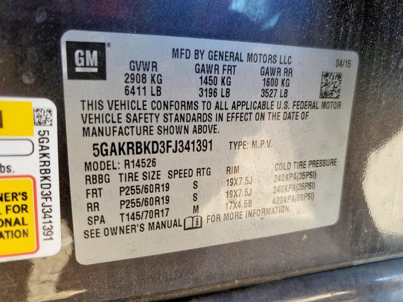 2015 BUICK ENCLAVE 5GAKRBKD3FJ341391