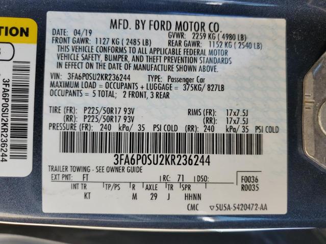 2019 FORD FUSION TIT - 3FA6P0SU2KR236244