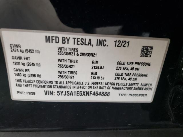 2022 TESLA MODEL S 5YJSA1E5XNF464888