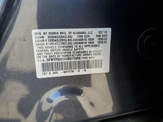 2016 HONDA PILOT EX 5FNYF6H39GB075908