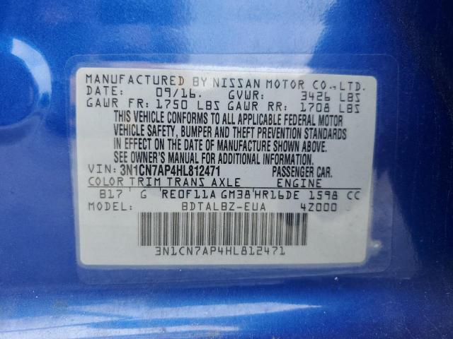 2017 NISSAN VERSA S - 3N1CN7AP4HL812471