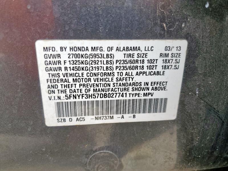 2013 HONDA PILOT EXL - 5FNYF3H57DB027741