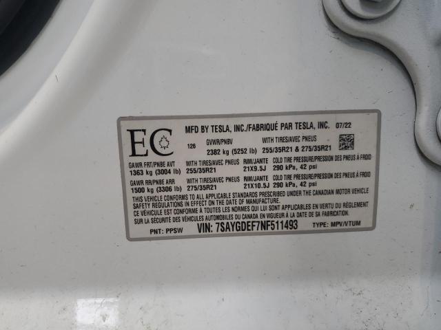 2022 TESLA MODEL Y 7SAYGDEF7NF511493