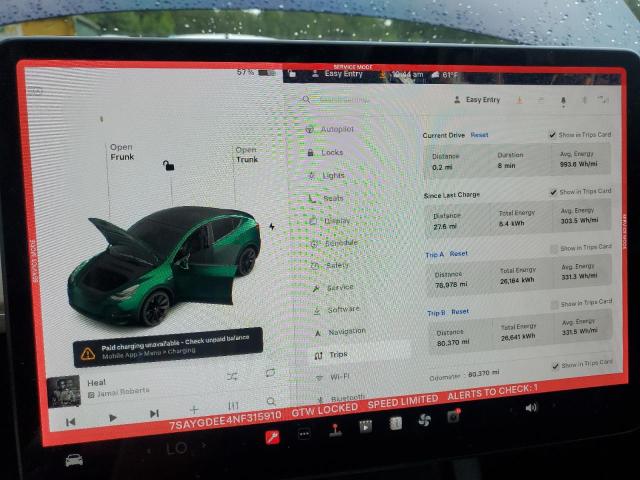 2022 TESLA MODEL Y 7SAYGDEE4NF315910
