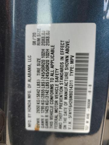 2021 HONDA PILOT SE 5FNYF6H26MB014311